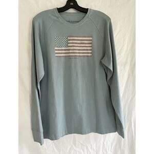 NEW Mens Life Is Good Long Sleeve Smoky Blue Crusher-Flex Flag Shirt Size M